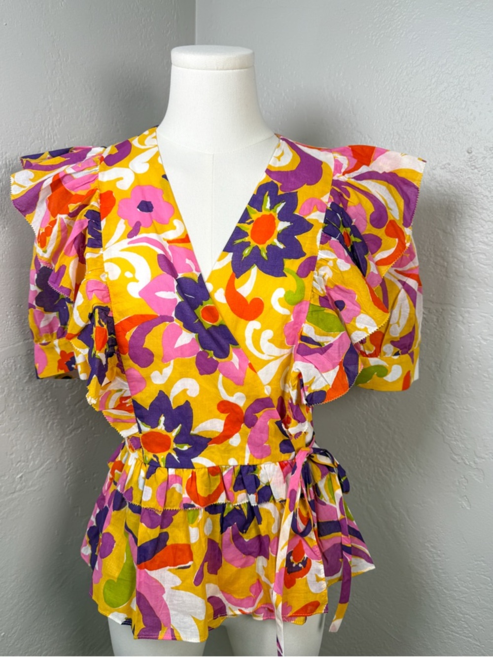 J.Crew Collection Floral Wrap Top Ruffle Sleeve Peplum Size S
